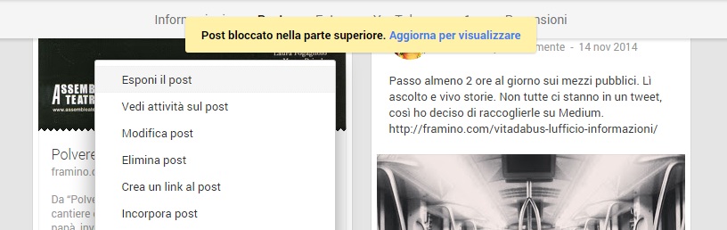 I pinned post anche su GooglePlus